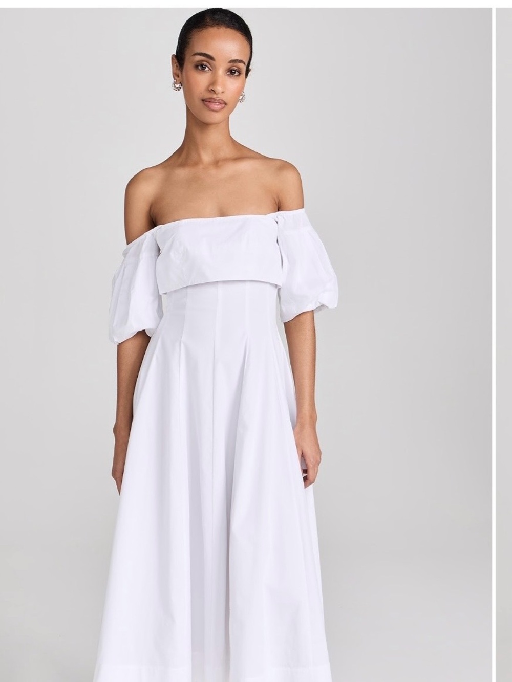 STAUD White Off-Shoulder Puff-Sleeve Maxi Dress